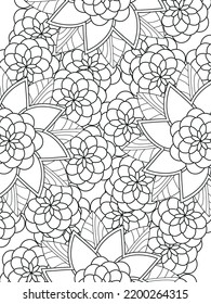 Doodle floral pattern in black and white. A page for coloring book: fascinating and relaxing job for children and adults. Zentangle drawing. Flower carpet in a magic garden