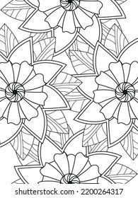 Doodle floral pattern in black and white. A page for coloring book: fascinating and relaxing job for children and adults. Zentangle drawing. Flower carpet in a magic garden