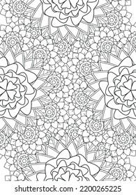 Patrón de Doodle floral en blanco y negro. Una página para el libro de colorear: trabajo fascinante y relajante para niños y adultos. Dibujo de Zentangle. Moqueta de flores en un jardín mágico