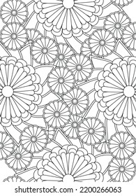 Doodle floral pattern in black and white. A page for coloring book: fascinating and relaxing job for children and adults. Zentangle drawing. Flower carpet in a magic garden