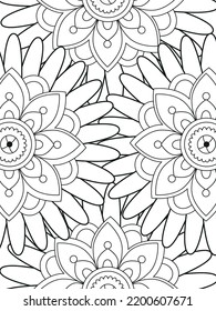 Doodle floral pattern in black and white. A page for coloring book: fascinating and relaxing job for children and adults. Zentangle drawing. Flower carpet in a magic garden