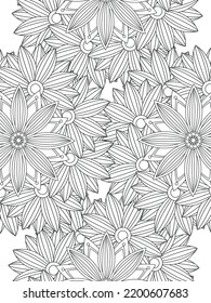 Patrón de Doodle floral en blanco y negro. Una página para el libro de colorear: trabajo fascinante y relajante para niños y adultos. Dibujo de Zentangle. Moqueta de flores en un jardín mágico