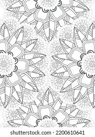 Patrón de Doodle floral en blanco y negro. Una página para el libro de colorear: trabajo fascinante y relajante para niños y adultos. Dibujo de Zentangle. Moqueta de flores en un jardín mágico