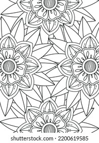Doodle floral pattern in black and white. A page for coloring book: fascinating and relaxing job for children and adults. Zentangle drawing. Flower carpet in a magic garden