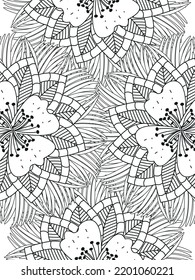 Patrón de Doodle floral en blanco y negro. Una página para el libro de colorear: trabajo fascinante y relajante para niños y adultos. Dibujo de Zentangle. Moqueta de flores en un jardín mágico