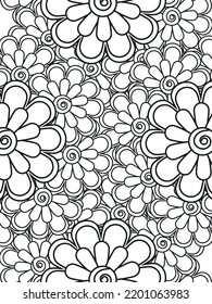 Doodle floral pattern in black and white. A page for coloring book: fascinating and relaxing job for children and adults. Zentangle drawing. Flower carpet in a magic garden