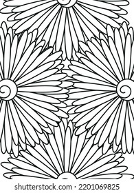 Patrón de Doodle floral en blanco y negro. Una página para el libro de colorear: trabajo fascinante y relajante para niños y adultos. Dibujo de Zentangle. Moqueta de flores en un jardín mágico