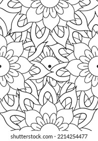 Patrón de Doodle floral en blanco y negro. Una página para el libro de colorear: trabajo fascinante y relajante para niños y adultos. 