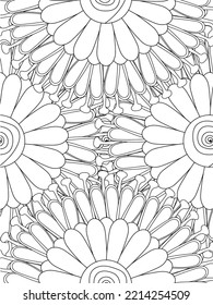 Doodle floral pattern in black and white. A page for coloring book: fascinating and relaxing job for children and adults. 