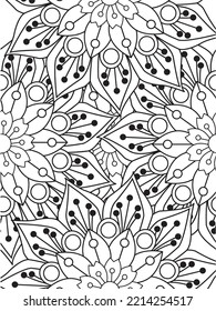Patrón de Doodle floral en blanco y negro. Una página para el libro de colorear: trabajo fascinante y relajante para niños y adultos. 
