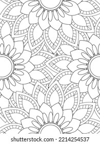 Patrón de Doodle floral en blanco y negro. Una página para el libro de colorear: trabajo fascinante y relajante para niños y adultos. 