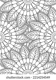 Doodle floral pattern in black and white. A page for coloring book: fascinating and relaxing job for children and adults. 