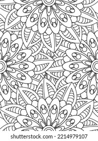 Doodle floral pattern in black and white. A page for coloring book: fascinating and relaxing job for children and adults. 