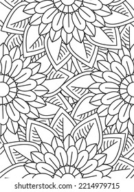 Doodle floral pattern in black and white. A page for coloring book: fascinating and relaxing job for children and adults. 