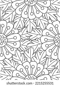 Doodle floral pattern in black and white. A page for coloring book: fascinating and relaxing job for children and adults. 