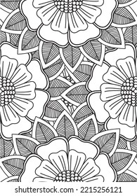 Doodle floral pattern in black and white. A page for coloring book: fascinating and relaxing job for children and adults. 
