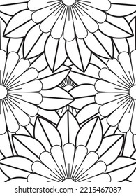 Patrón de Doodle floral en blanco y negro. Una página para el libro de colorear: trabajo fascinante y relajante para niños y adultos. 