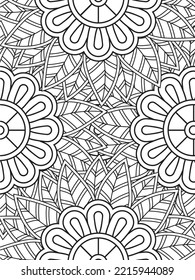Doodle floral pattern in black and white. A page for coloring book: fascinating and relaxing job for children and adults. 