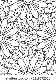 Doodle floral pattern in black and white. flower coloring page for adult and kids.