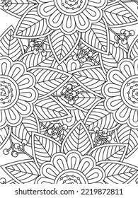 Doodle floral pattern in black and white. flower coloring page for adult and kids.