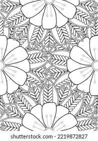 Doodle floral pattern in black and white. flower coloring page for adult and kids.