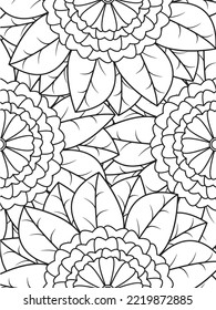 Patrón de Doodle floral en blanco y negro. página de color de flores para adultos y niños.