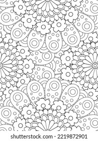 Patrón de Doodle floral en blanco y negro. página de color de flores para adultos y niños.
