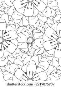 Patrón de Doodle floral en blanco y negro. página de color de flores para adultos y niños.