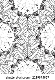 Doodle floral pattern in black and white. flower coloring page for adult and kids.