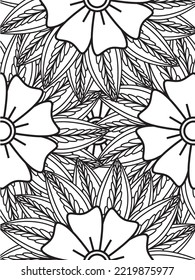 Doodle floral pattern in black and white. flower coloring page for adult and kids.