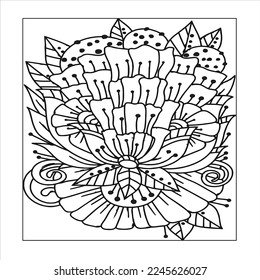 Doodle floral pattern in black and white. Page for coloring book: very interesting and relaxing job for children and adults. Zentangle drawing. Flower carpet in magic garden