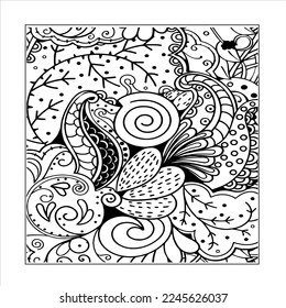 Doodle floral pattern in black and white. Page for coloring book: very interesting and relaxing job for children and adults. Zentangle drawing. Flower carpet in magic garden