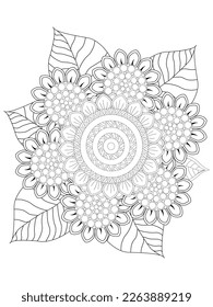 Doodle floral pattern in black and white. Page for coloring book: very interesting and relaxing job for children and adults.