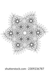 Doodle floral pattern in black and white. Beautiful bouquet of flowers in black and white for color book or design on a card. Page adult coloring book. 