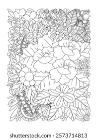 Doodle floral pattern in black and white. Page for coloring book. For adult and kids. Doodle floral drawing. Art therapy coloring page.