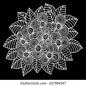 Doodle floral pattern in black and white. Page for coloring book: very interesting and relaxing job for children and adults. Zentangle drawing. Flower carpet in magic garden