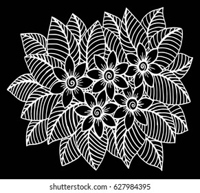 Doodle floral pattern in black and white. Page for coloring book: very interesting and relaxing job for children and adults. Zentangle drawing. Flower carpet in magic garden