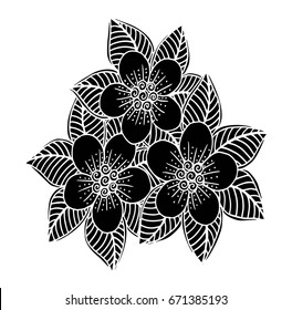 Doodle floral pattern in black and white. Page for coloring book: very interesting and relaxing job for children and adults. Zentangle drawing. Flower carpet in magic garden