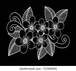 Doodle floral pattern in black and white. Page for coloring book: very interesting and relaxing job for children and adults. Zentangle drawing. Flower carpet in magic garden