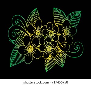 Doodle floral pattern in black and white. Page for coloring book: very interesting and relaxing job for children and adults. Zentangle drawing. Flower carpet in magic garden