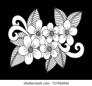 Doodle floral pattern in black and white. Page for coloring book: very interesting and relaxing job for children and adults. Zentangle drawing. Flower carpet in magic garden