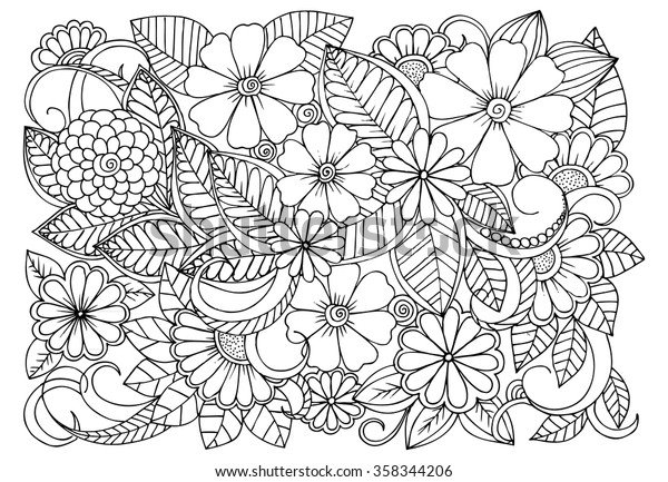 Doodle Floral Pattern Black White Page Stock Vector (Royalty Free ...