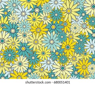 Doodle Floral Pattern Design.Pink and Blue Flowers Background.