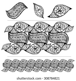 Doodle floral pattern. Floral elements. Hand drawn vector illustration.