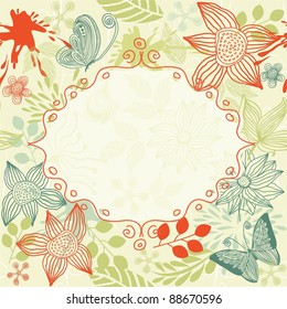 doodle floral pattern with frame