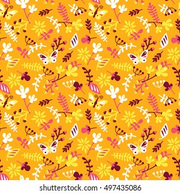 doodle floral pattern. Seamless vector doodle hand drawn pattern with flowers, brunches, leaves for wallpapers, scrapbooking, web page backgrounds,textile