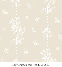 Doodle floral print. Primitive minimalist vector seamless pattern. Delicate flowers in boho style.