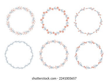 Doodle Floral Round Frames Wreath Vector Illustrations 02