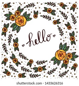 Doodle floral round shape decorative frame with flowers vector illustration