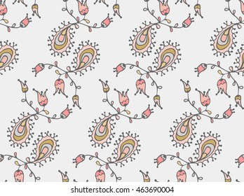 Doodle floral seamless pattern. Beautiful pattern with floral ornament for design of cards, notebook covers, children design and other. Autumn theme background.